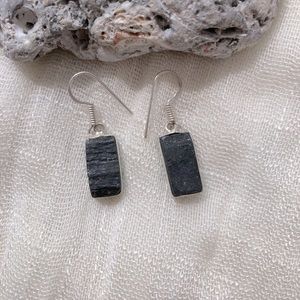 NEW Black Rough Tourmaline 925 Silver Earrings